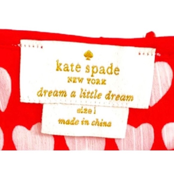 Kate Spade Red & White Dream A Little Dream Heart Print Sleep Romper, Size Large - Picture 10 of 10